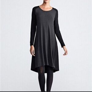 Eileen Fisher grey black jersey knit midi dress (S) nwot